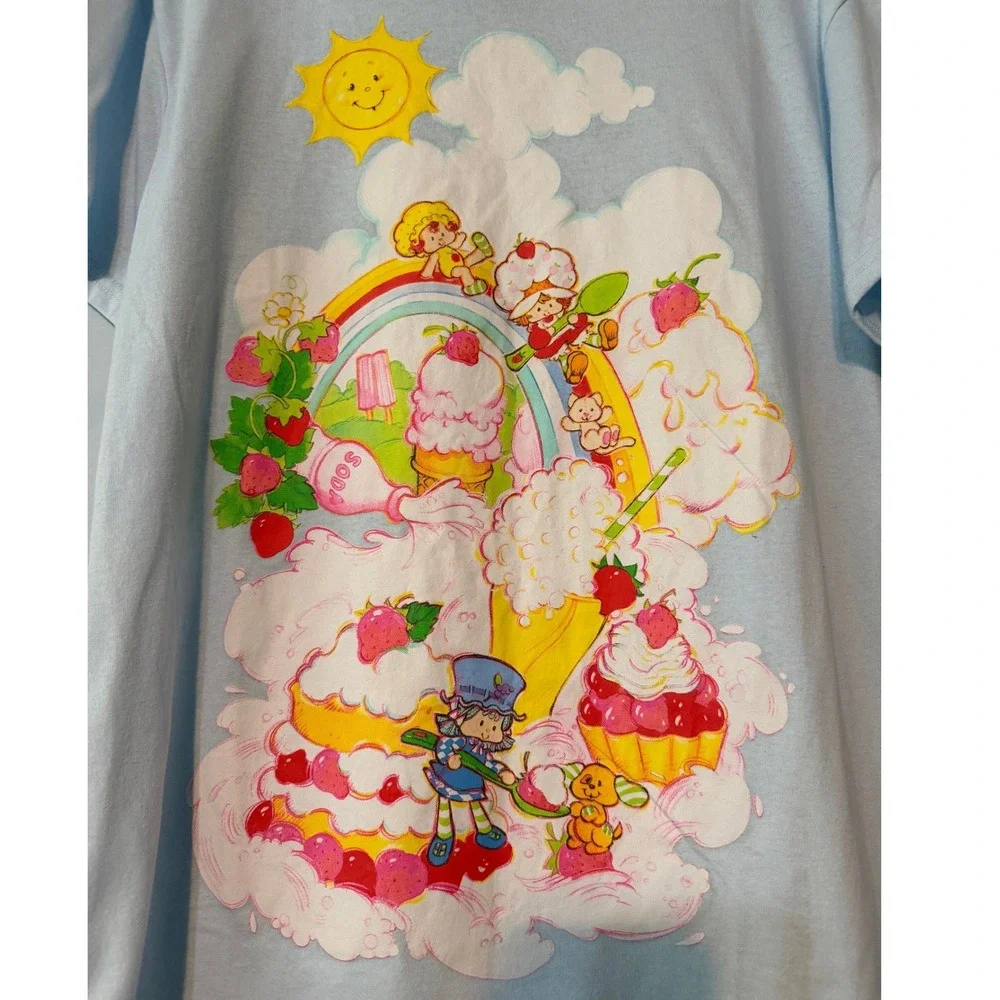 Strawberry Shortcake Women's Medium Isaac Morris Graphic Tee Light Blue 1986